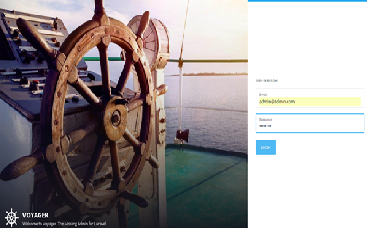 Laravel Voyager admin dashboard showing users, posts and pages counts