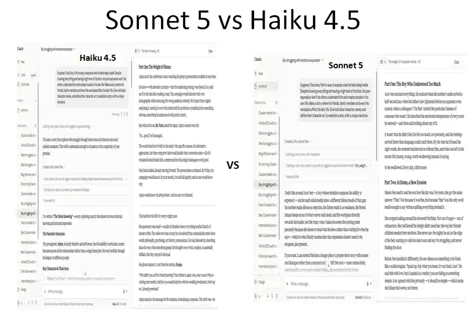 Claude Sonnet 5 and Haiku 4.5 creative writing comparison