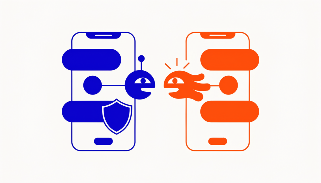 Two phones with AI character chat bubbles facing each other in a versus layout