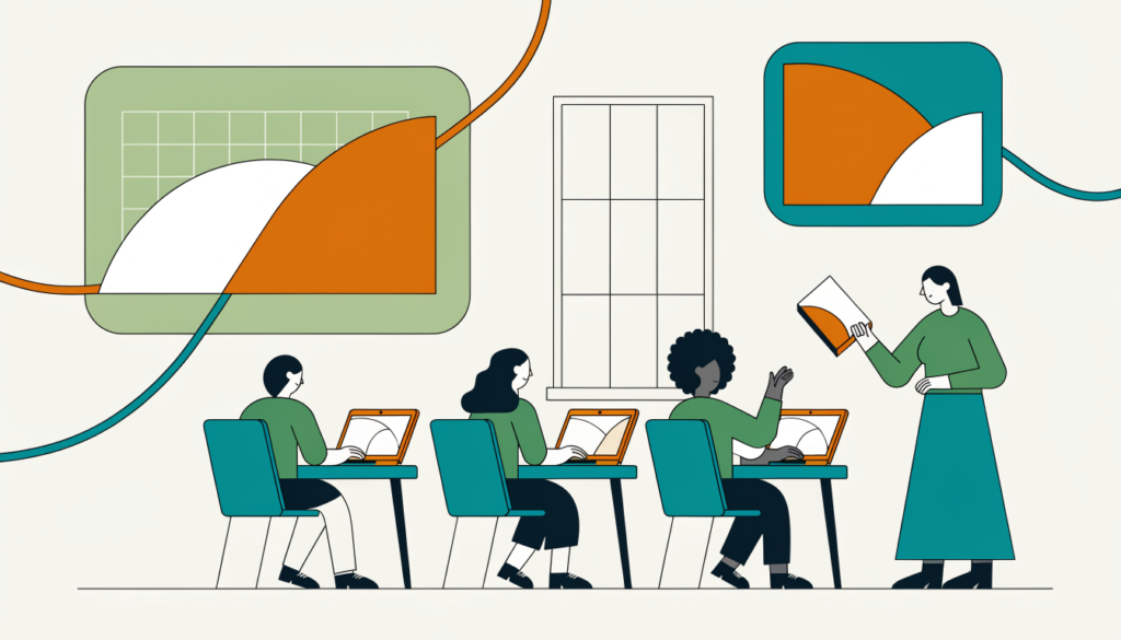 Students joining an online graphing activity on laptops while a teacher shows a code