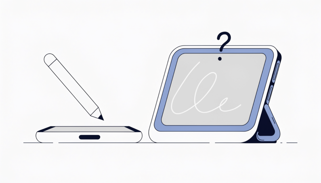 Stylus pencil next to a smartphone and an opened foldable phone
