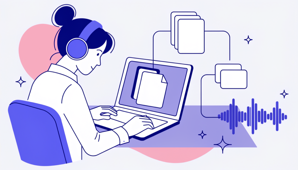 Student with headphones turning uploaded notes into study guides, flashcards and an audio overview