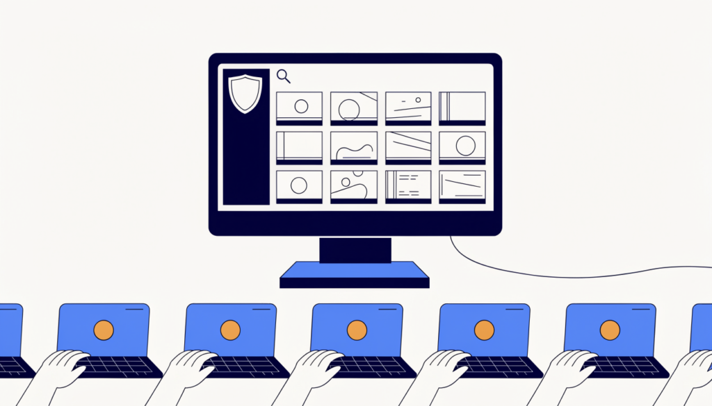 Teacher dashboard showing a grid of student Chromebook screens